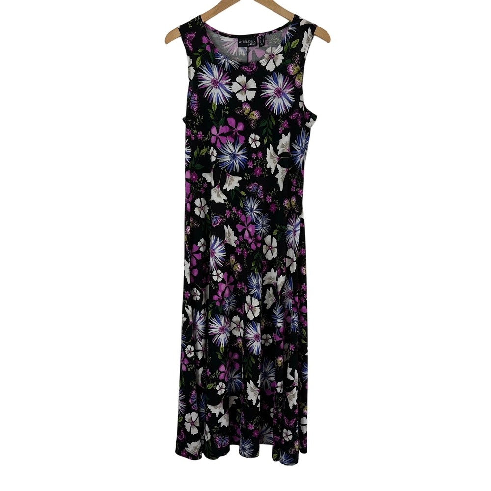 VTG Attitudes by Renee‎ Maxi Dress Womens Small Floral Butterfly Jersey Stretch
